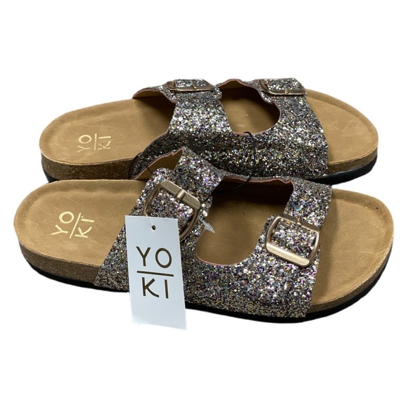 STROLL SEQUIN DOUBLE BUCKLE FLATS SLIDE SANDALS NWT! - Picture 2 of 9